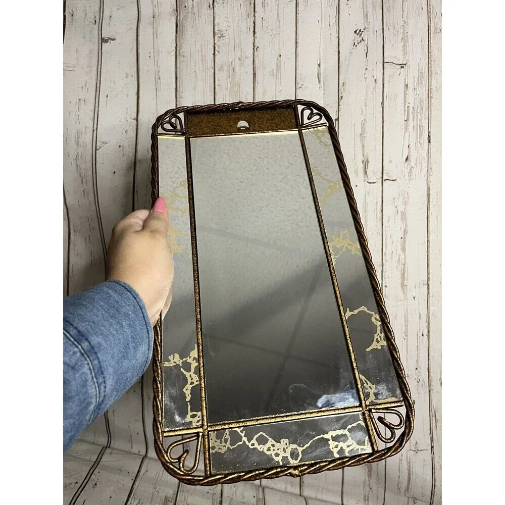 vintage Homco Mirror w gold Metal Frame Hanging or Tabletop decoration mcm